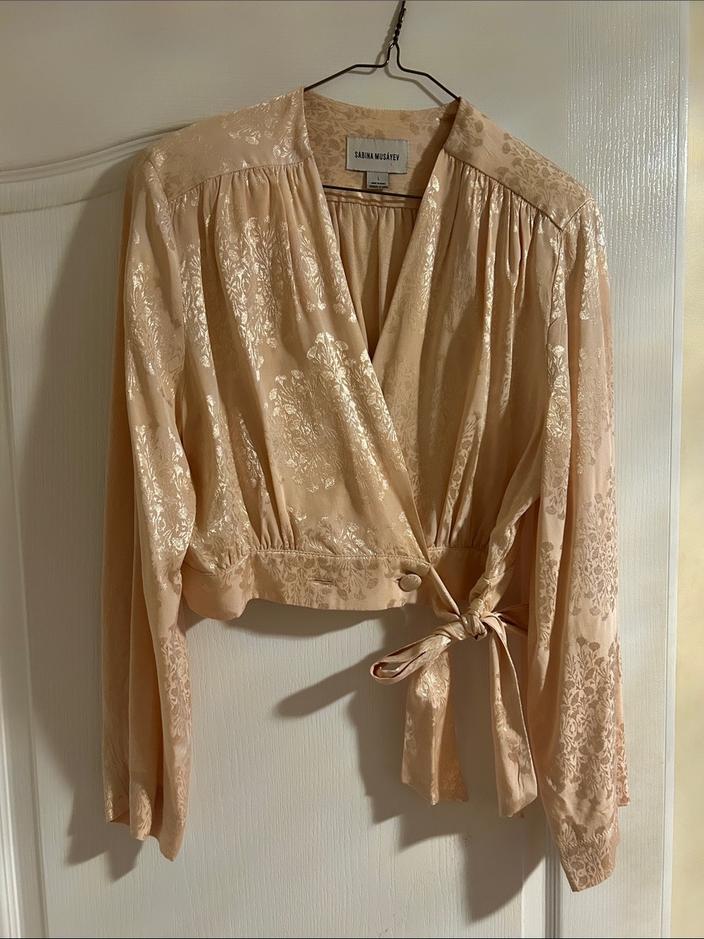 Sabina Musayev Peach Satin Wrap Top